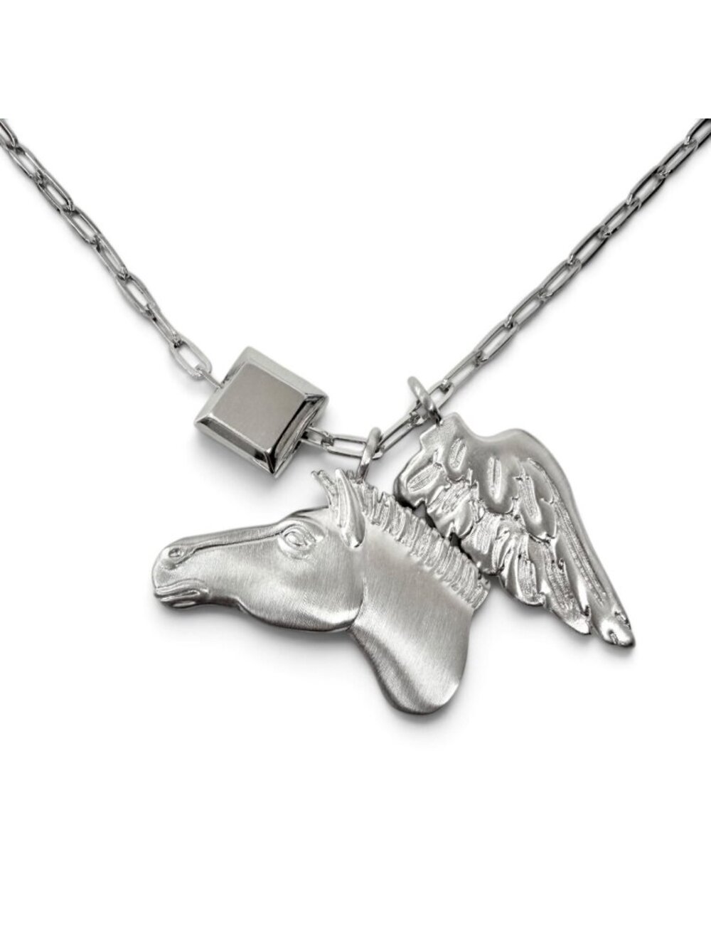 Hermes Talisman Pegasus Chain Necklace Silver